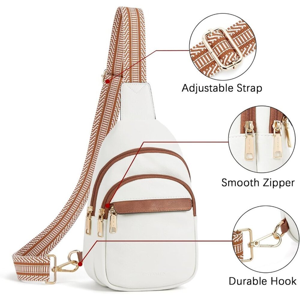 Women Beige Imported PU Leather Small Crossbody Chest Sling Fanny Travel Bag - Picture 8 of 9